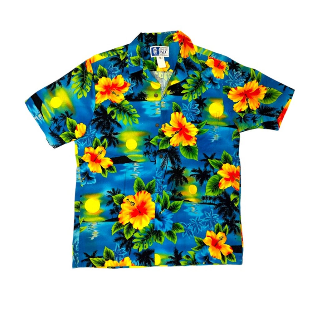 Vintage Single Stitch RJC Hawaiian Shirt Button Down Hibiscus Made In Hawaii M